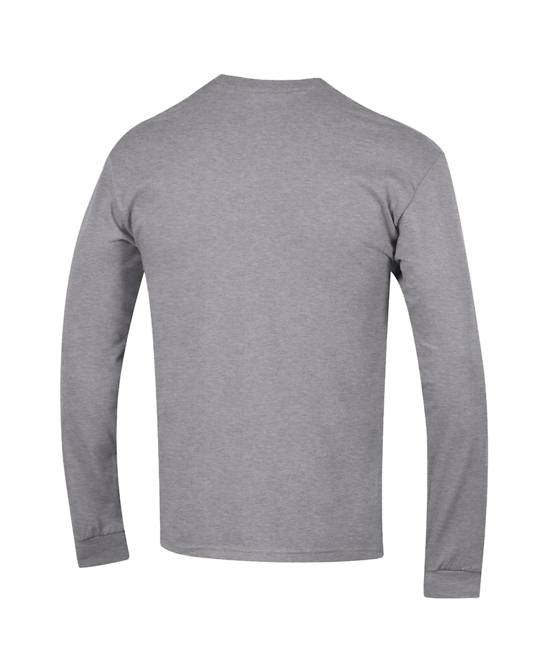 Champion Men's Heather Gray Navy Midshipmen Arch Over Logo 2-Hit Long sleeves T-Shirt