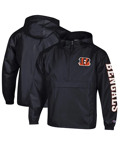 Champion Men's Black Cincinnati Bengals Packable Hooded Windbreaker Half-Zip Jacket