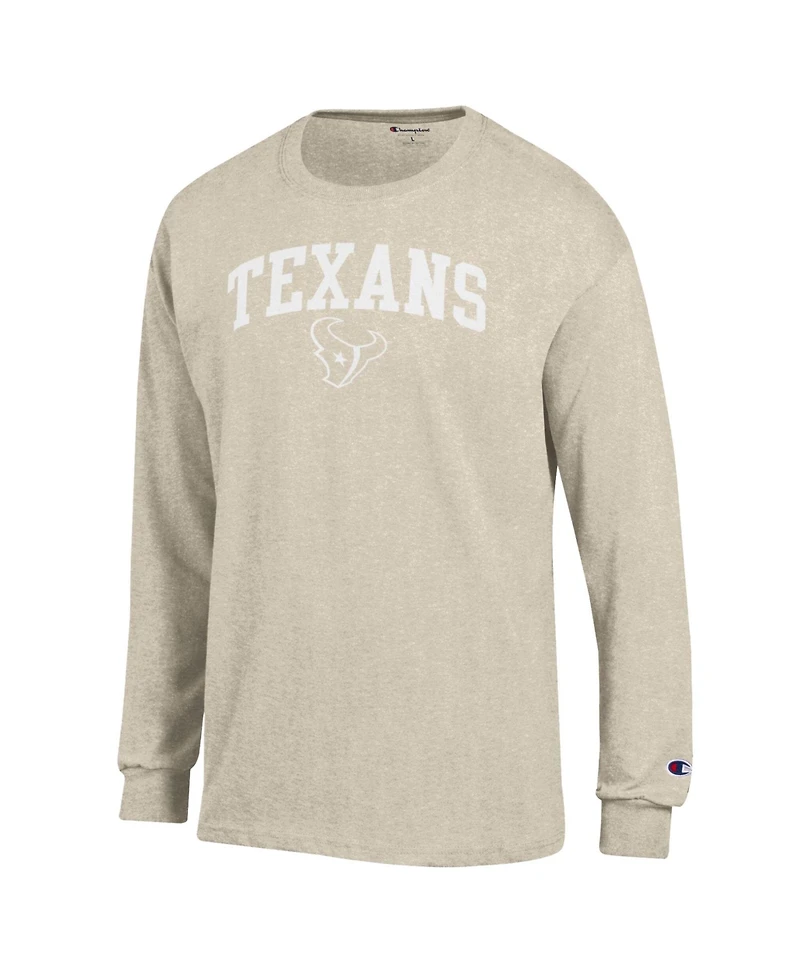 Champion Men's Heather Oatmeal Houston Texans White Ink Jersey Long sleeves T-Shirt