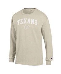 Champion Men's Heather Oatmeal Houston Texans White Ink Jersey Long sleeves T-Shirt
