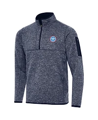 Antigua Men's Heather Navy Tennessee Titans Fortune Quarter-Zip Pullover Sweatshirt