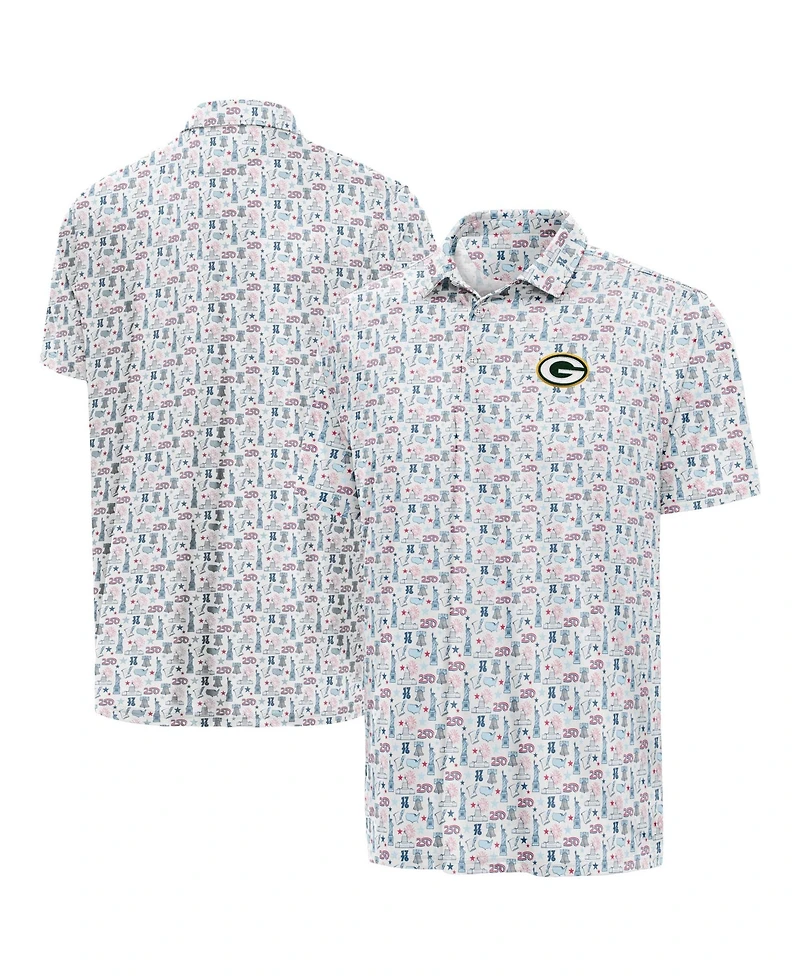Antigua Men's White Green Bay Packers America 250 Freedom Desert Dry Polo Shirt