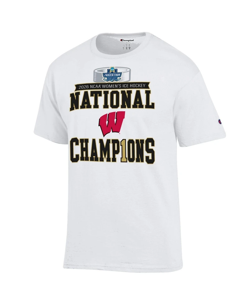 Champion Men's White Wisconsin Badgers 2026 Ncaa Frozen Four Women's Ice Hockey National Champions Locker Room T-Shirt