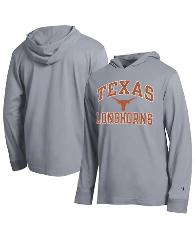 Champion Men's Heather Gray Texas Longhorns High Motor All-Star Long sleeves Hooded T-Shirt
