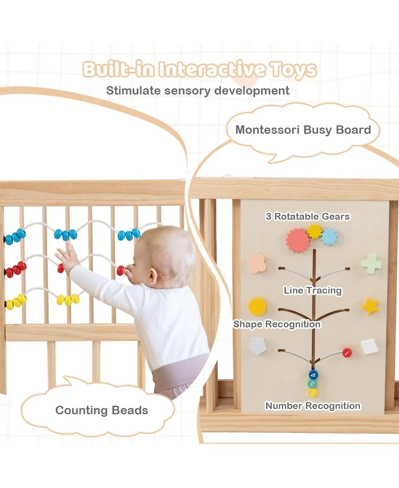 Slickblue Large Adjustable Wooden Playpen for Babies, Infants and Toddlers