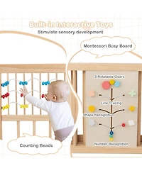 Slickblue Large Adjustable Wooden Playpen for Babies, Infants and Toddlers