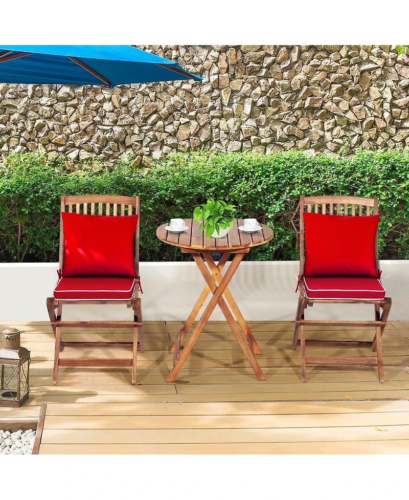 Sugift 3 Pieces Patio Folding Bistro Set with Padded Cushion and Round Coffee Table