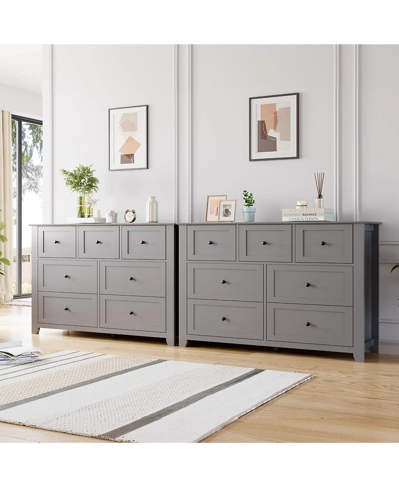 homfan 2 Set of 7 Drawers Dresser for Bedroom, 54" Modern Grey 7 Chest of Drawer Dresser, Storage Organizer with Drawers for Living Room, Hallway