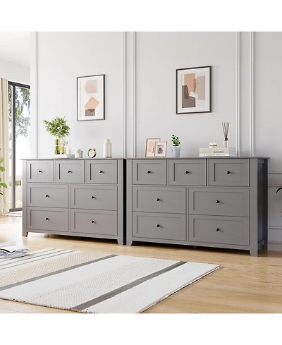 homfan 2 Set of 7 Drawers Dresser for Bedroom, 54" Modern Grey 7 Chest of Drawer Dresser, Storage Organizer with Drawers for Living Room, Hallway