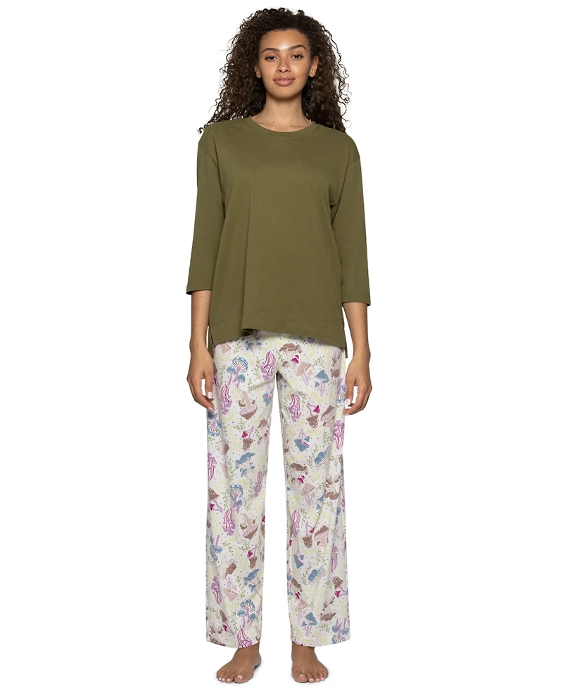 Hue Women's Shroom Bloom Cotton-Blend Relaxed-Fit Mushroom-Print Pajama Pants