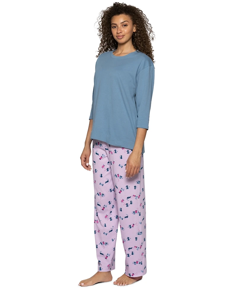 Hue Women's Cotton Candied 3/4-Sleeve Boxy Pajama Tee