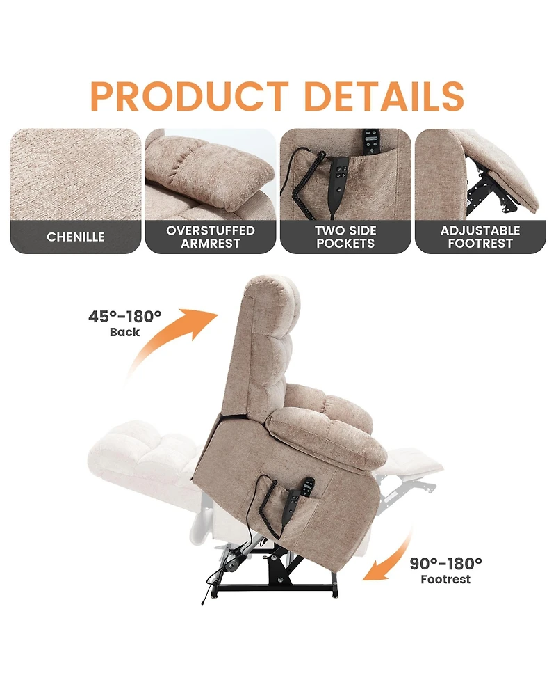 Clihome Lift Recliner Chair Heat Massage Dual Motor Infinite Position Up to 350 Lbs Large Electric Power