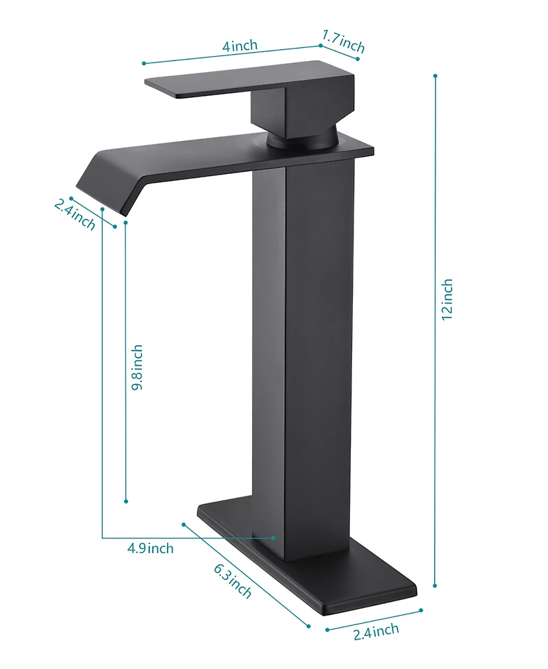 Thirtypeachy Single Handle Waterfall Bathroom Sink Faucet with Pop-Up Drain, Tall Stainless Steel Vessel