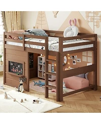 Streamdale Furniture Twin Size Loft Bed with Slide, Chalkboard, Bookshelf and Safety Rails