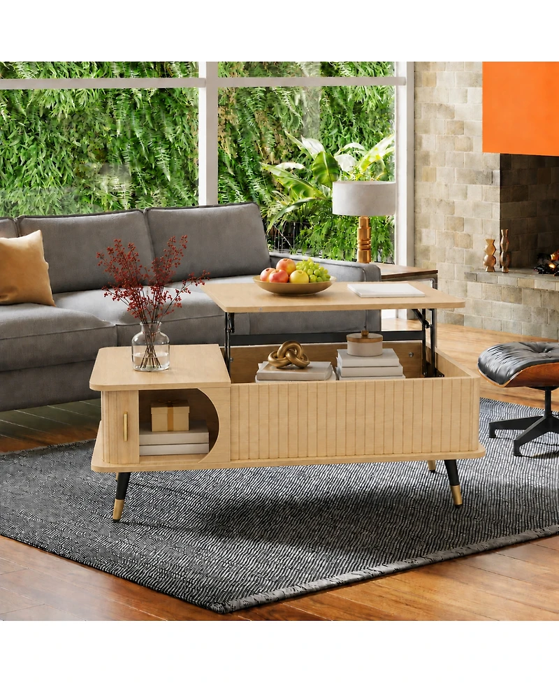 Streamdale Furniture Wood Lift Top Coffee Table with Hidden Compartment and Storage Shelf