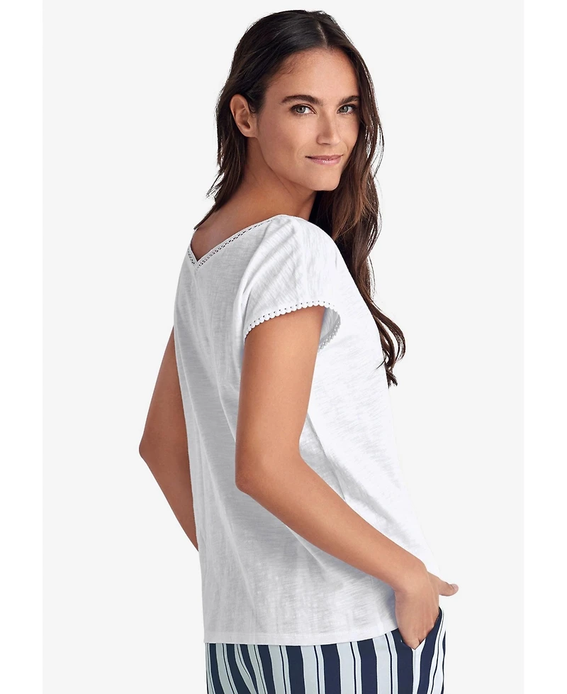 ellos Women's Plus Crochet-Trim V-Neck Dolman Cap Sleeves Tee