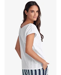 ellos Women's Plus Crochet-Trim V-Neck Dolman Cap Sleeves Tee