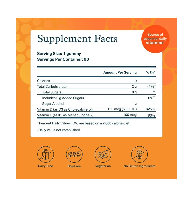 Youtheory K2D3 Immune, Bone and Heart Health Support Combines Vitamin D3 and Vitamin K2 Dairy, Soy and Gluten Free 90 Vegetarian Capsules