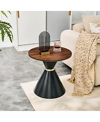 Streamdale Furniture 2-Piece Walnut Textured Round Coffee Table Set with Metal Base