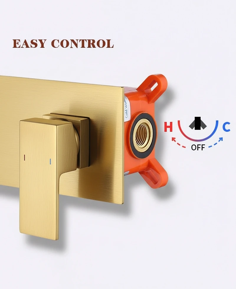 Thirtypeachy Wall Mount Bathroom Sink Faucet, Single Handle Brass Faucet with Aerated Spout and Rough-In Valve