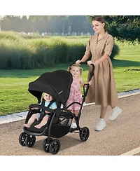 Costway Sit and Stand Double Stroller with Adjustable Handle Bar Backrests Footrest Canopies