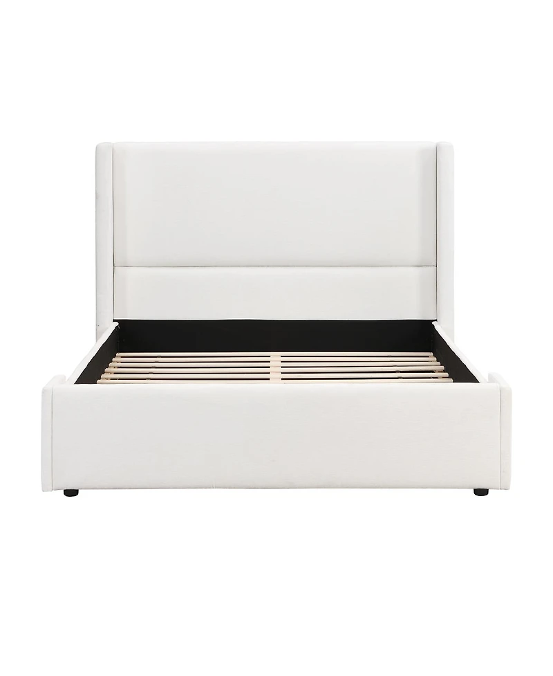 Streamdale Furniture Elegant White Fabric Upholstered Bed with Tall Headboard