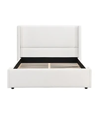 Streamdale Furniture Elegant White Fabric Upholstered Bed with Tall Headboard
