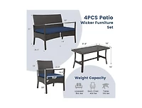 Boyel Living 4 Pieces Outdoor Rattan Conversation Set with Tempered Glass Coffee Table