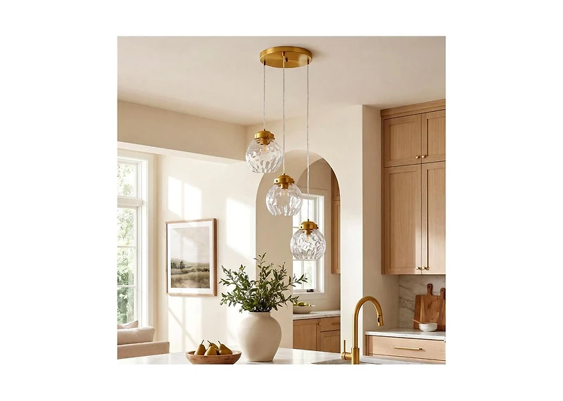 Tribesigns 3-Light Pendant Lighting Fixtures with Adjustable Hanging Cords, Hammered Glass Globe Shades