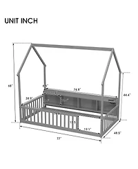 Streamdale Furniture Twin House Floor Bed with Led, Storage and Charging Station