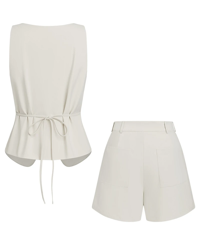 Cupshe Women's Sleeveless Vest and High Waist Shorts Two Pieces Set