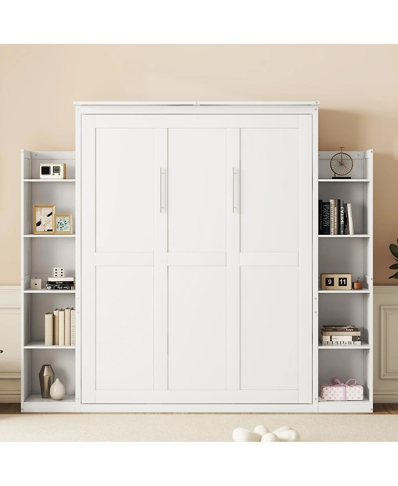 Streamdale Furniture Queen Size Murphy Bed with Shelves and Led Lights