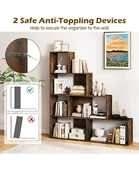 Sugift 4-Tier Stepped Bookshelf Freestanding Ladder Storage Shelf with 6 Open Cubes