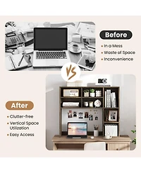Sugift Desktop Bookshelf with 7 Open Cubbies and 3 Adjustable Shelves Vertical Desk Hutch Organizer