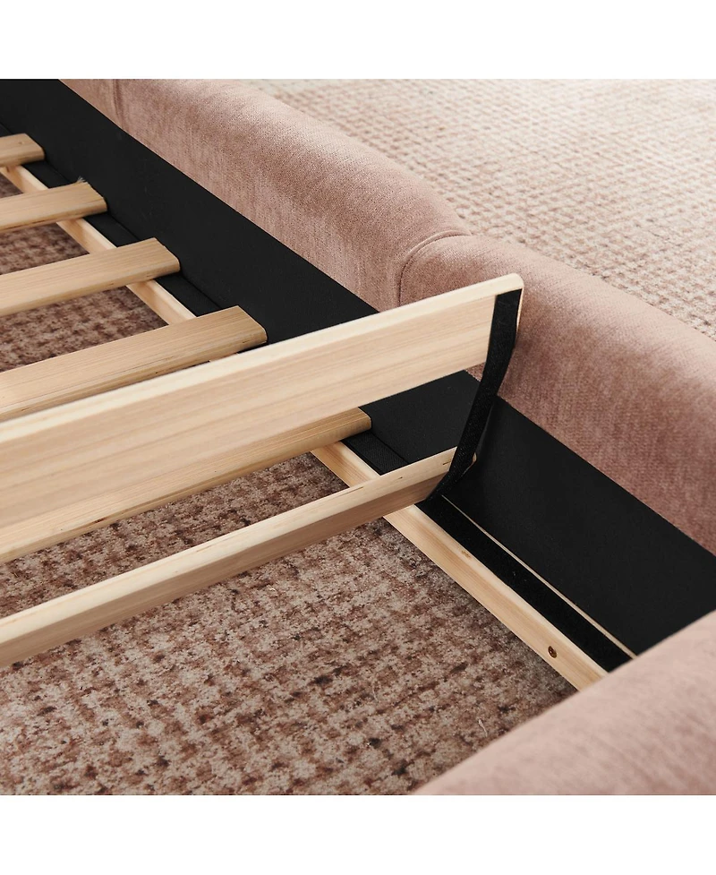 Streamdale Furniture Queen Size Chenille Upholstered Curved Platform Bed