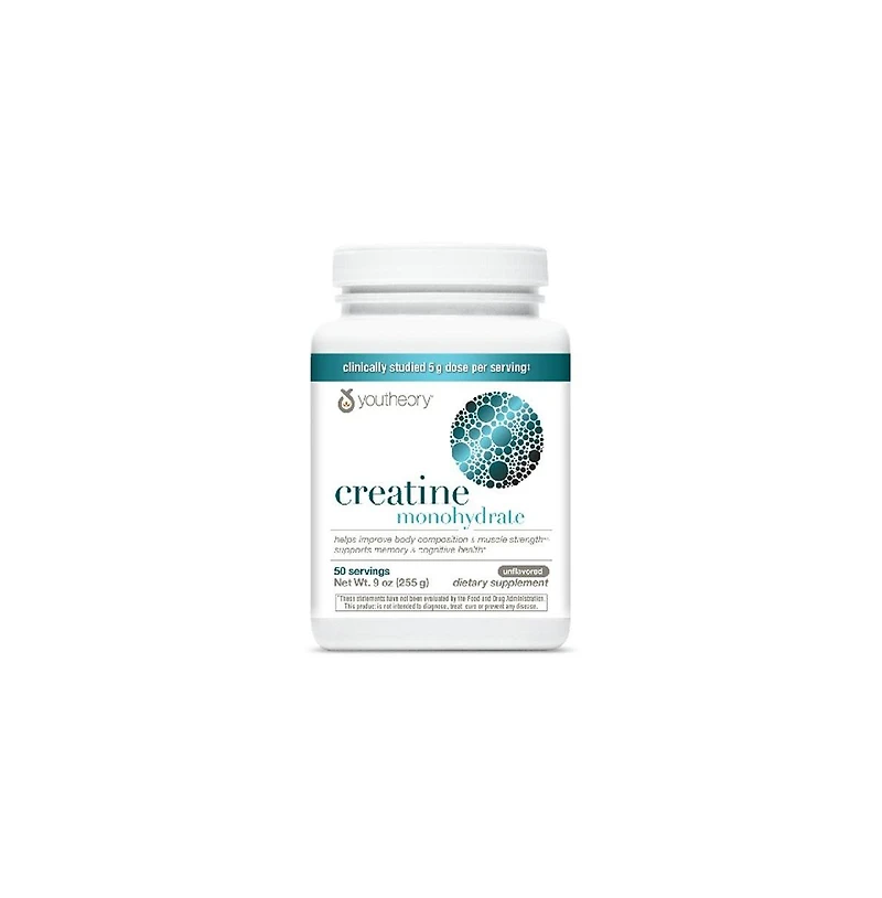 Youtheory Creatine Monohydrate Powder, Unflavored, 9 Ounces, Easy to Dissolve, Dairy and Soy Free, No Gluten Ingredients