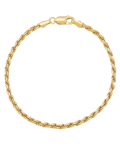 Italian Silver Solid Rope Chain Bracelet in 18k Gold-Plated Sterling Silver