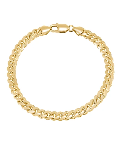 Italian Silver Solid Cuban Chain Bracelet in 18k Gold-Plated Sterling Silver