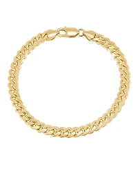 Italian Silver Solid Cuban Chain Bracelet in 18k Gold-Plated Sterling Silver