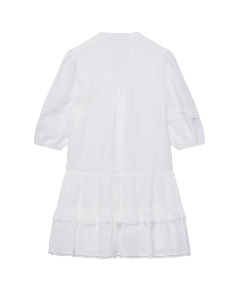 Mint Velvet Women's Ruffle V-Neck Short-Sleeve Ramie Mini Dress