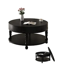 The Pop Home Solid Wood Round Lift-Top Coffee Table with Hidden Storage and Shelf