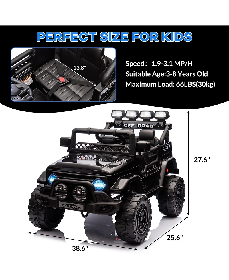 homfan 12V Ride On Truck Car, Electric Vehicle with Parent Remote Control, Battery Powered Toy Spring Suspension, 3 Speeds, Lights, Music