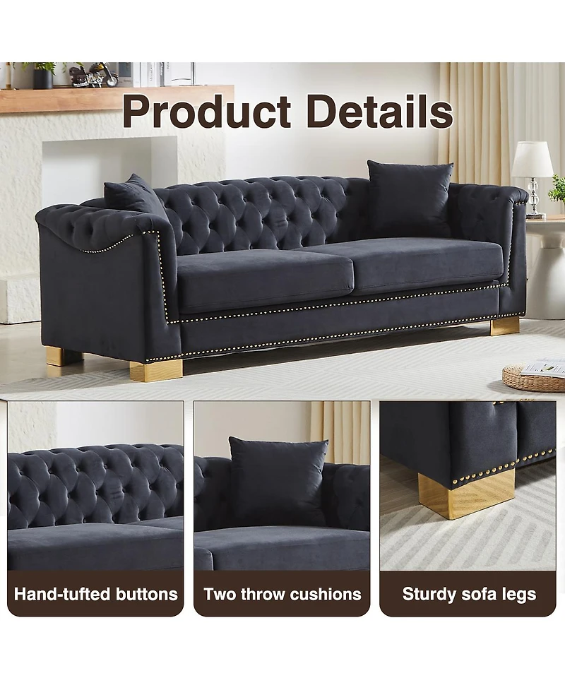 Streamdale Furniture Classic Modern Velvet Chesterfield Sofa, 84-inch