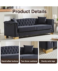 Streamdale Furniture Classic Modern Velvet Chesterfield Sofa, 84-inch
