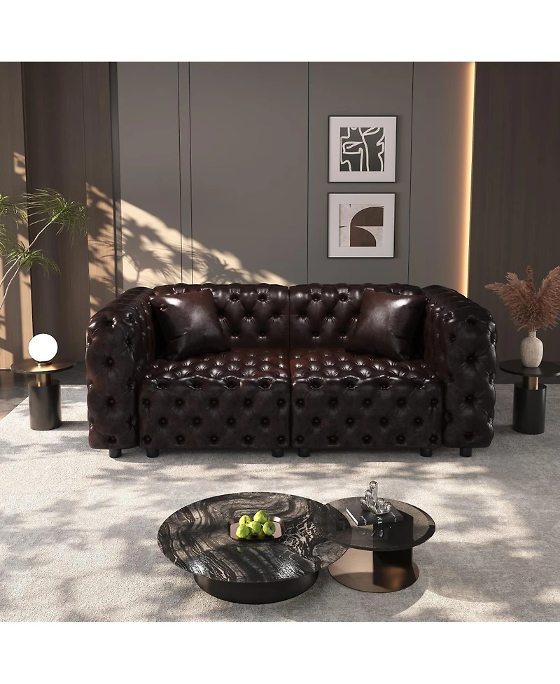 Streamdale Furniture 77" Modern Faux Leather Modular 2-Seater Sectional Sofa with Pillows