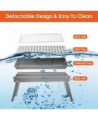 Mountaintop Foldable Charcoal Bbq Grill, w/ Shelf and Stainless Steel Net, Easy Setup, Portable Tabletop, for Camping, Picnic, Outdoor Party, Backyard