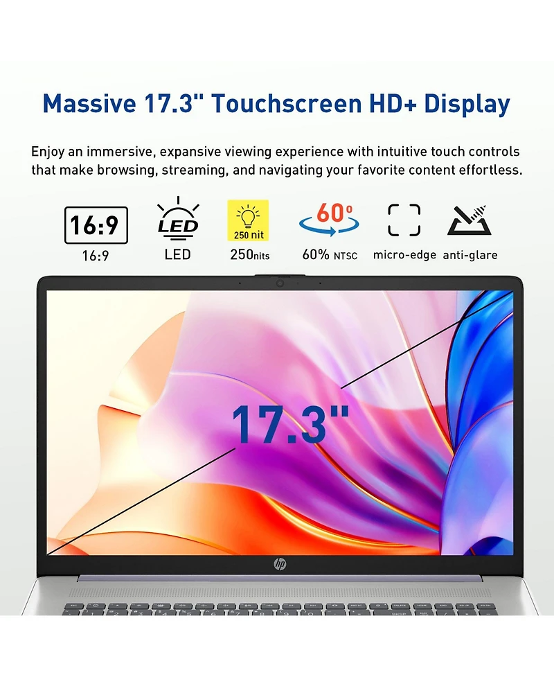 Hp 17.3 Inch Touchscreen Laptop, Intel N100, Intel Uhd Graphics, 16GB Ram, 128GB eMMC + 1TB Ssd, Wi Fi 6, Windows 11 Home, Purple