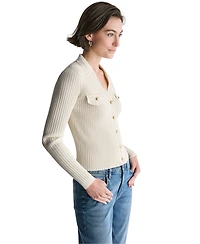 Bcbg Women's Ribbed Knit Collared V-Neck Cardigan