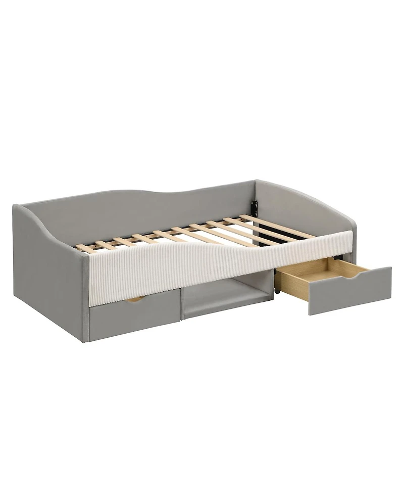 Streamdale Furniture Twin Size Upholstered Daybed Frame with 2 Storage Drawers