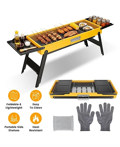 Mountaintop Portable Folding Charcoal Grill, Stainless Steel, Compact Tabletop With Side Panels and Carry Handle, for Picnic, Backyard, Beach, Travel